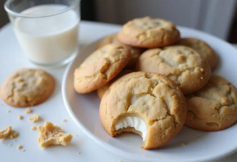 Deliciously baked sour cream and biscoff cookies on a plate, ideal for enjoying with milk in a cozy dessert moment.