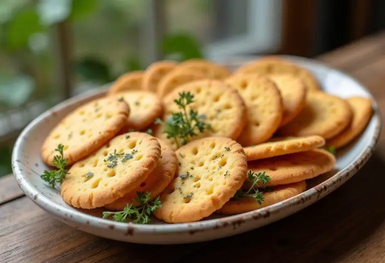 A captivating display of sourdough discard crackers on a rustic wooden table, showcasing sourdough cheese crackers and graham crackers.