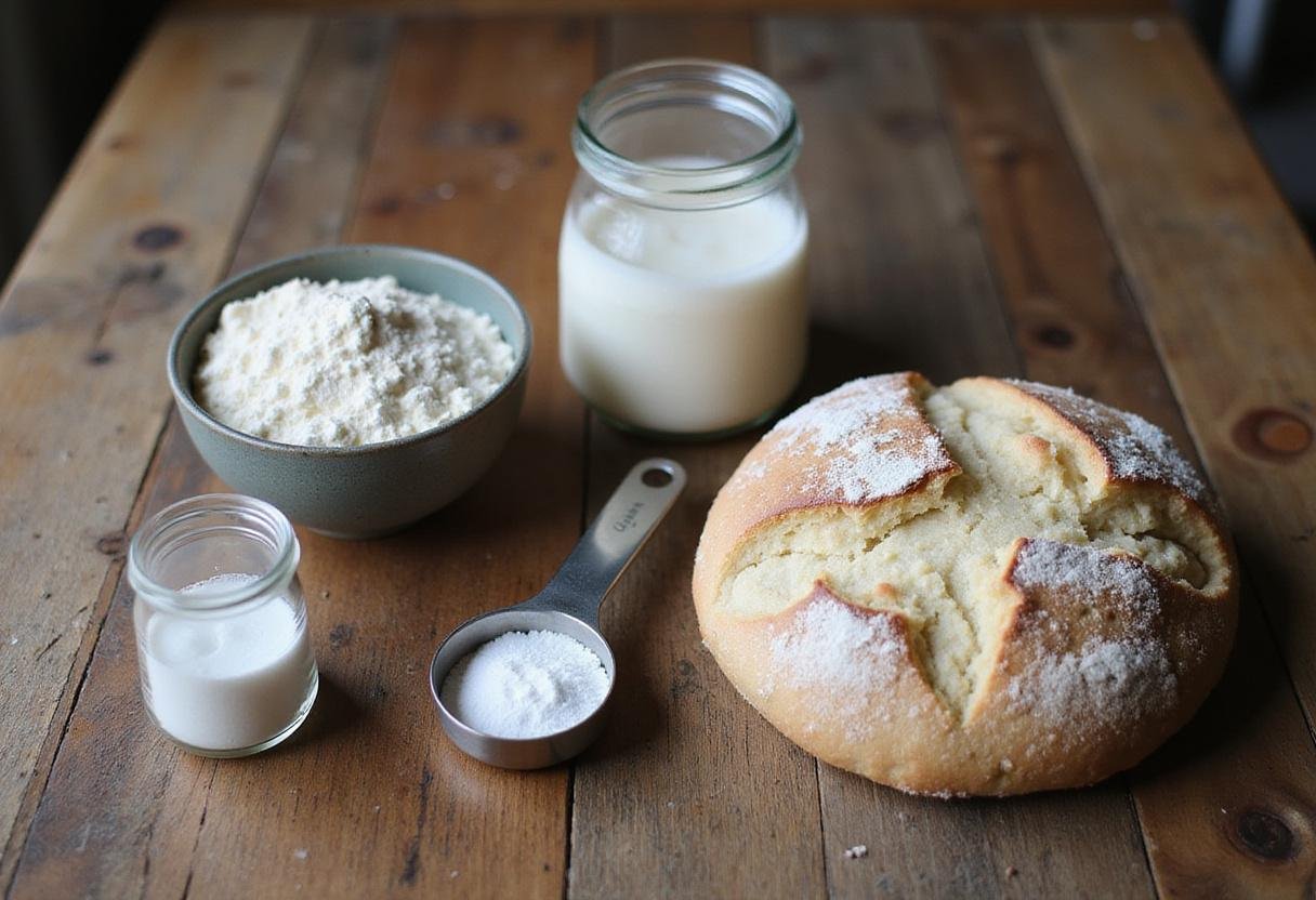 Gathering ingredients for sourdough quick bread recipes, featuring sourdough starter, flour, and salt.