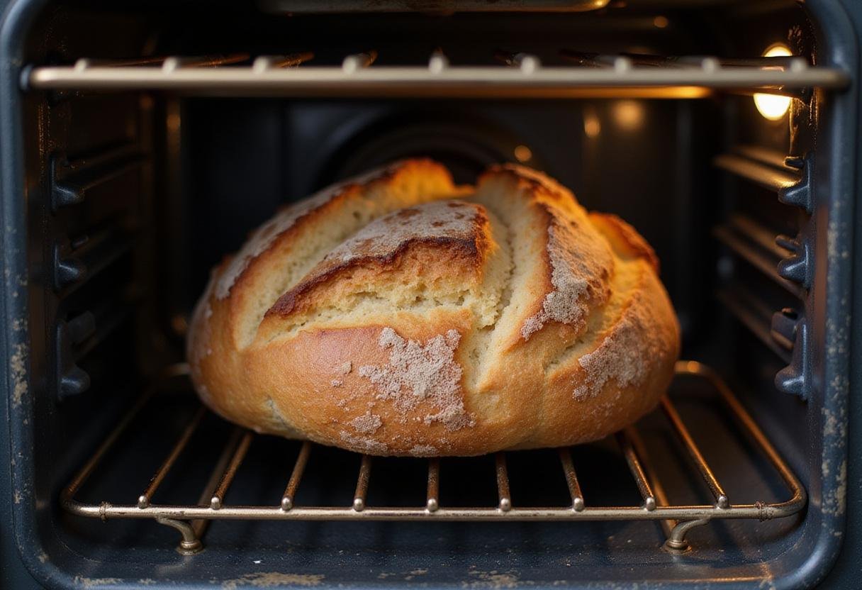 Baking sourdough quick bread recipes in the oven, showcasing the bread rising with a beautiful golden crust.
