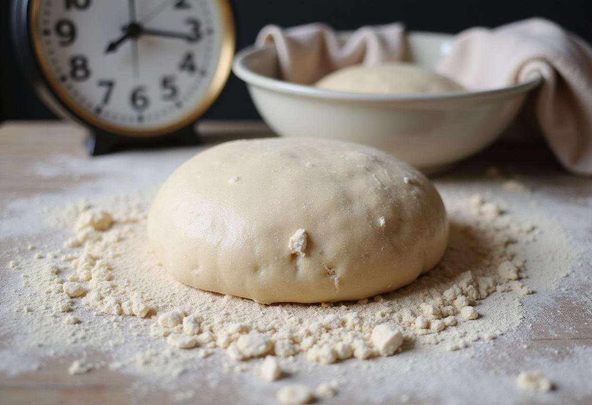Kneading sourdough discard dinner roll dough on a floured surface, demonstrating the elasticity and texture of the homemade rolls.