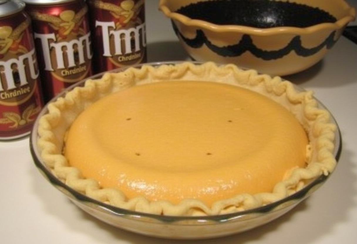 Setting the filling for the Three Broomsticks Sweet Root Beer Pie to chill in the refrigerator.