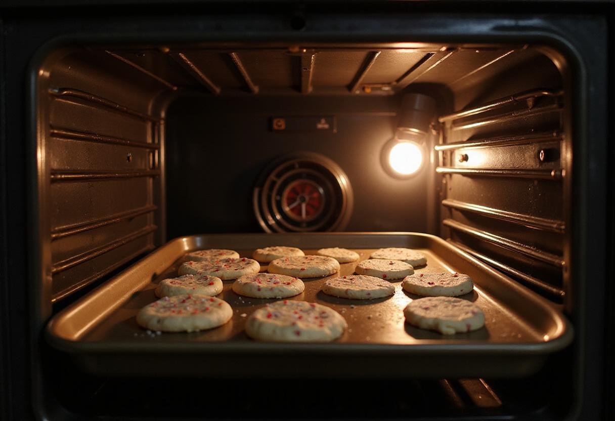 Baking trays of peppermint chocolate chip cookies ready for the oven, highlighting the final steps before baking.