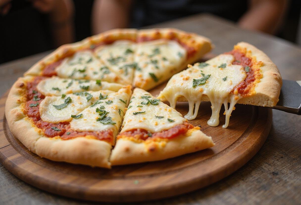 Delicious Great White Pizza with white garlic sauce, beautifully presented and ready to be enjoyed, showcasing cheese and crisp crust.