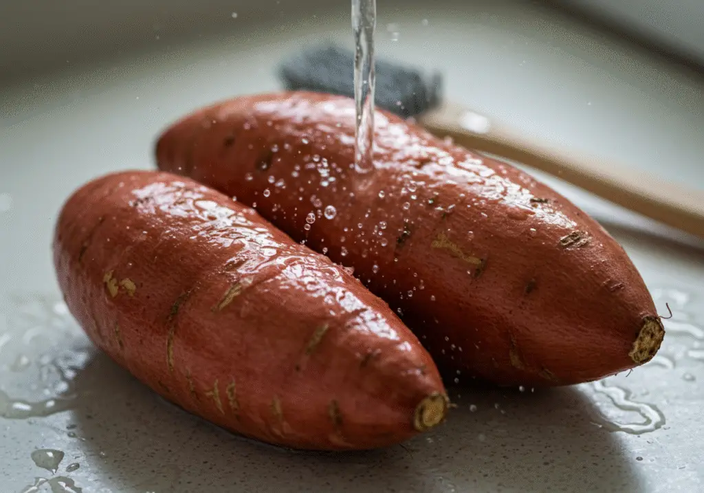 how to bake sweet potatoes in air fryer, washing sweet potatoes for baking