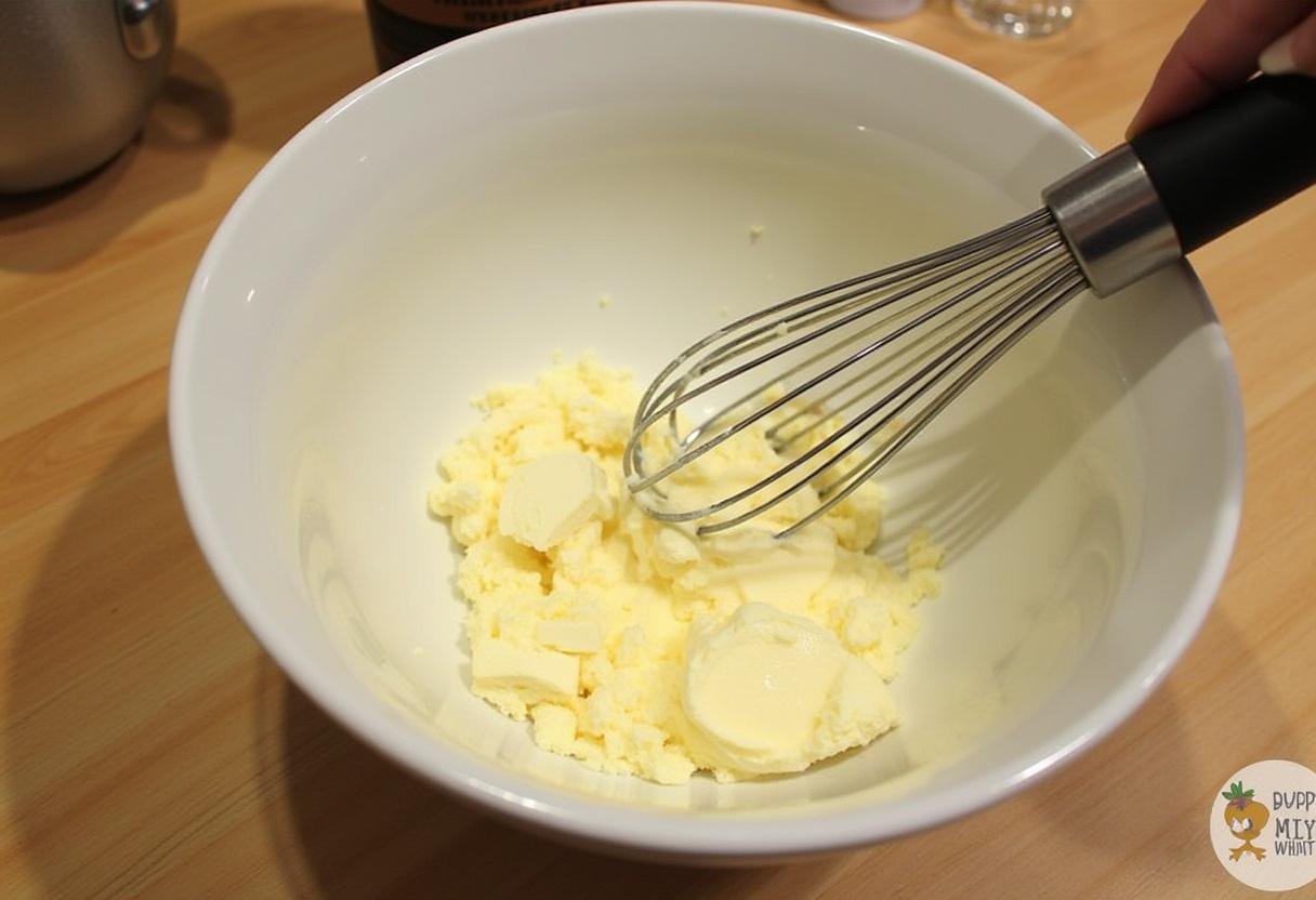 Chewy Ravenclaw Butterbeer Cream Cheese Cookies - Softened cream cheese and butter being mixed for cookie dough.