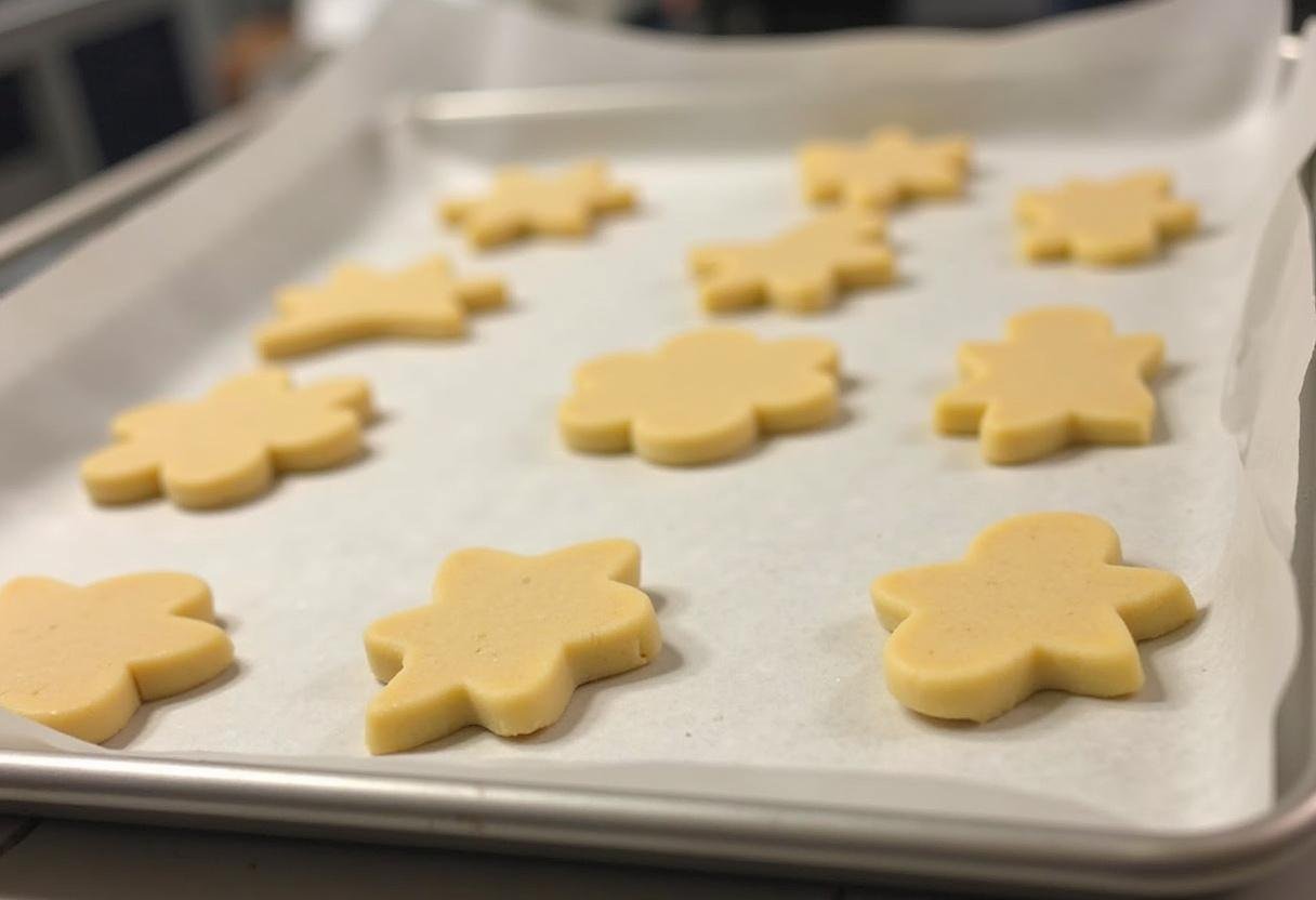 Chewy Ravenclaw Butterbeer Cream Cheese Cookies - Raw cookie dough blobs placed on a baking sheet before baking.