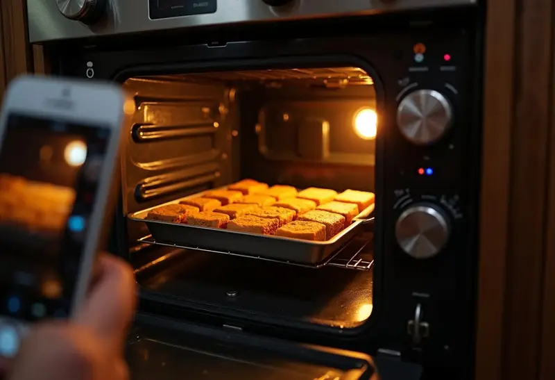 Baking Enchanted Hufflepuff Butterbeer Cheesecake Bars with Caramel Infusion in a cozy kitchen oven.