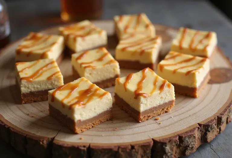 Final display of Enchanted Hufflepuff Butterbeer Cheesecake Bars with toffee infusion, highlighting the delicious layers and presentation.