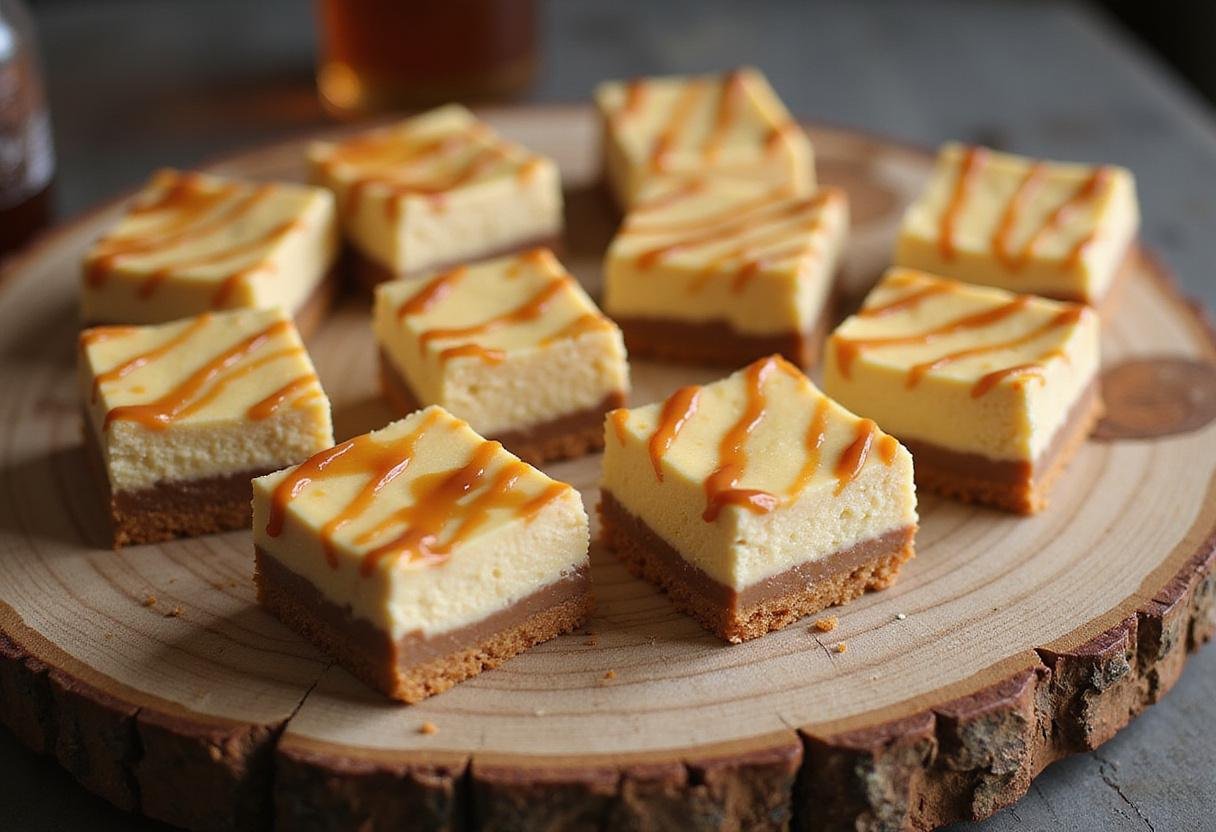 Final display of Enchanted Hufflepuff Butterbeer Cheesecake Bars with toffee infusion, highlighting the delicious layers and presentation.