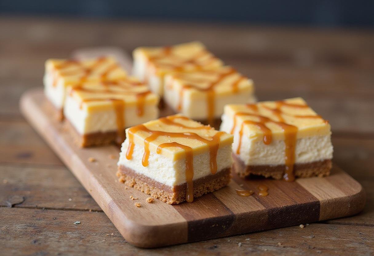 Final display of Enchanted Hufflepuff Butterbeer Cheesecake Bars with toffee infusion, highlighting the delicious layers and presentation.