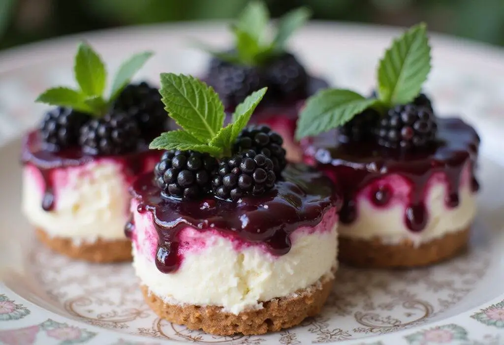 Delicious Forbidden Forest Blackberry Cheesecake Bites displayed with a vibrant presentation, perfect for dessert lovers.