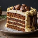 Finished Forbidden Forest Deep Woods Butterbeer Layer Cake, showcasing its rich layers and decorations, perfect for festive occasions.