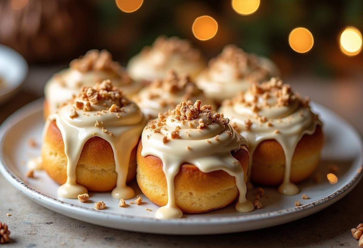 Final display of Golden Snitch Rolls with Butterscotch Cream Cheese Frosting, showcasing an appetizing and festive presentation.