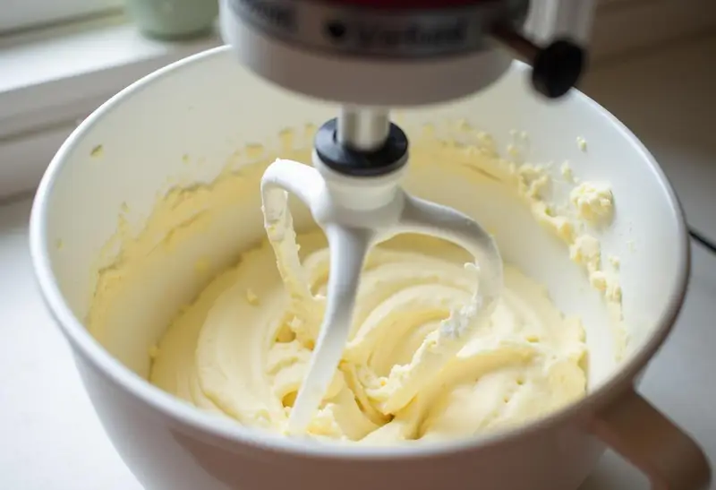 Whipping cream cheese for the perfect authentic Butterbeer cheesecake filling, capturing the essence of Harry Potter desserts.