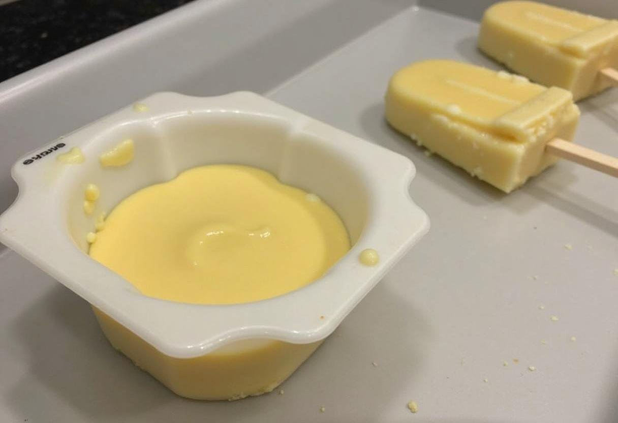 Molding the Harry Potter Butterbeer Cheesecake Pops in a tray before freezing for a delicious treat.