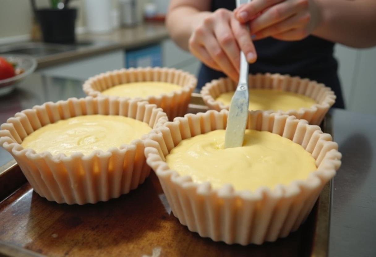 Cheesecake mixture poured into molds for Harry Potter Butterbeer Cheesecake Pops.