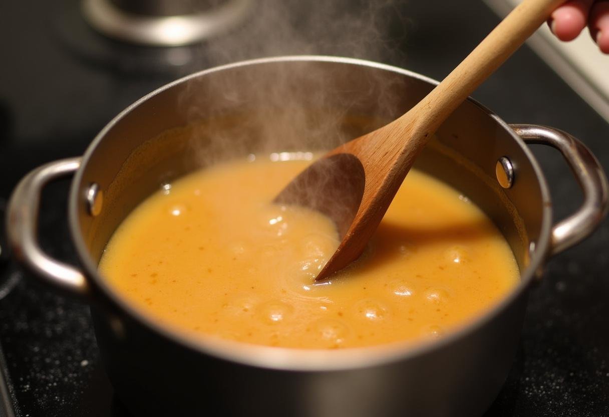 Melting butterscotch for sun-kissed drizzle over Harry Potter Butterbeer Cheesecake Pops, creating a luscious topping.
