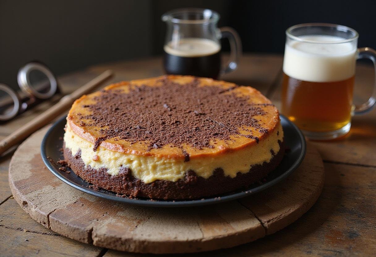 A magnificent Harry Potter Decadent Deep-Dish Butterbeer Cheesecake served at a whimsical gathering, perfect for any fan of the wizarding world.