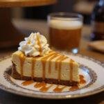 Delicious slice of Harry Potter Gluten-Free Butterbeer Cheesecake beautifully presented on a plate.