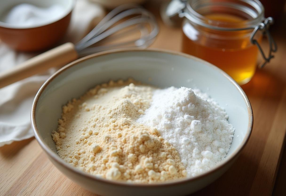 Preparation of Honey-Glazed Gryffindor Butterbeer Cookies with flour, sugar, and honey in a cozy kitchen setting.