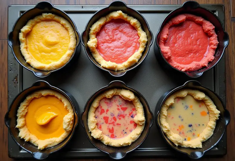 Magical Sorting Hat Cookie Skillets divided cookie dough pressed into cast iron skillets ready for baking