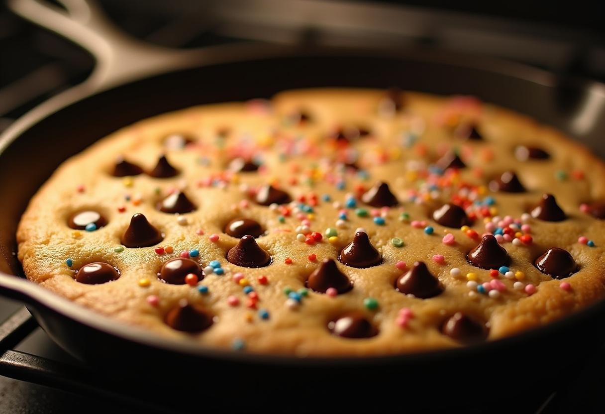 Magical Sorting Hat Cookie Skillets freshly baked gooey warm cookie dough melting chocolate chips colorful sprinkles