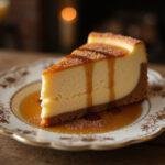 Elegant display of Ravenclaw Evening Sky Butterbeer Cheesecake slice showcasing glimmering sugar dust.