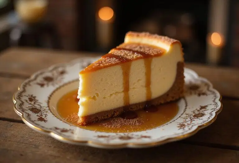 Elegant display of Ravenclaw Evening Sky Butterbeer Cheesecake slice showcasing glimmering sugar dust.