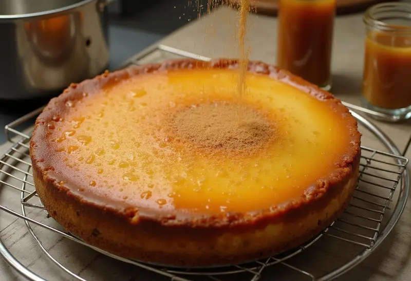 Cooling Ravenclaw Evening Sky Butterbeer Cheesecake decorated with glimmering sugar dust.