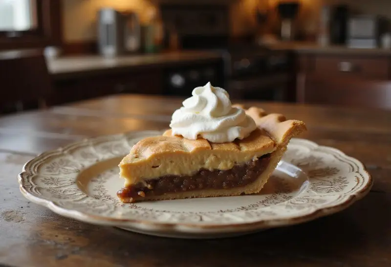 Showing the final result of Three Broomsticks Creamy Root Beer Pie with Golden Sugar Dust, highlighting the creamy texture and golden sugar topping.