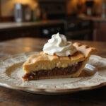 Showing the final result of Three Broomsticks Creamy Root Beer Pie with Golden Sugar Dust, highlighting the creamy texture and golden sugar topping.