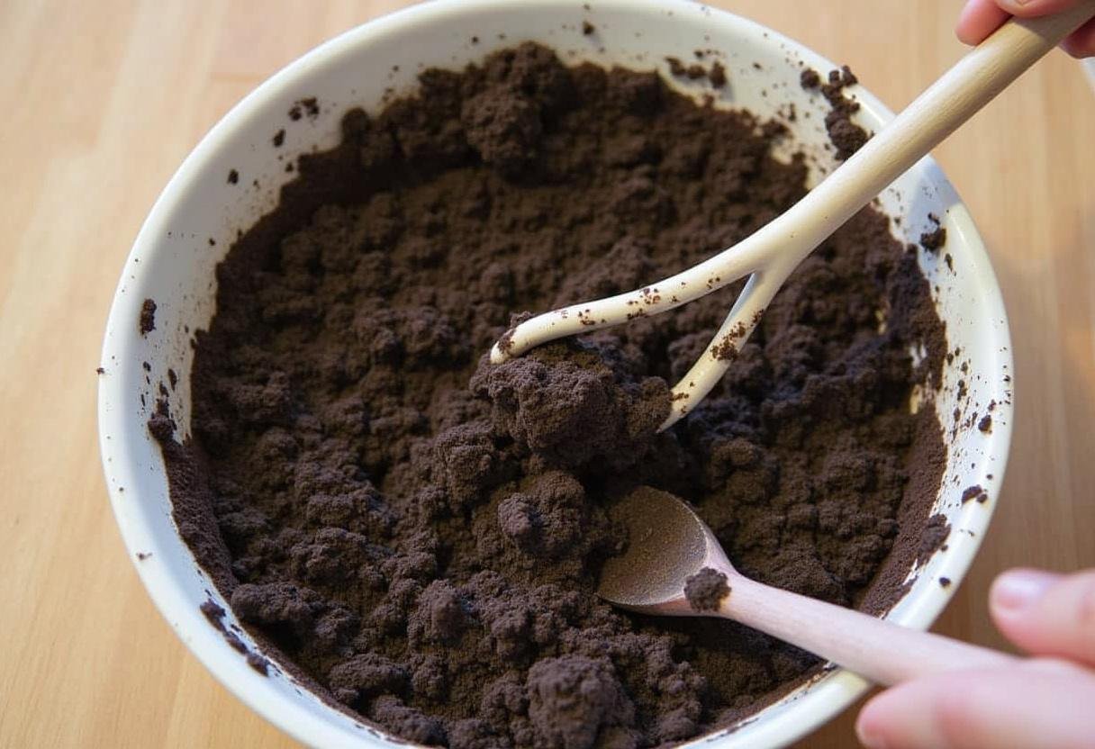 Three Broomsticks Butterbeer Cheesecake Pops crust made from crushed Oreo cookies and butter, preparing for a delicious pie.