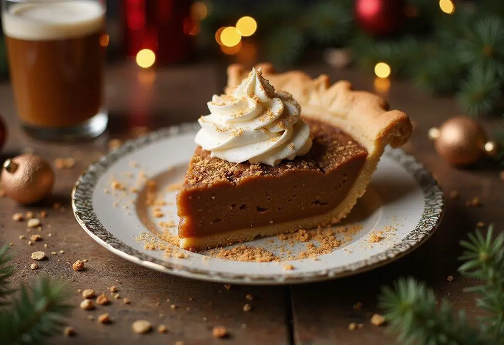 Deliciously baked Three Broomsticks Sweet Root Beer Pie with golden sugar dust, perfect for Slytherin’s Hidden Butterbeer Cupcakes, beautifully displayed.