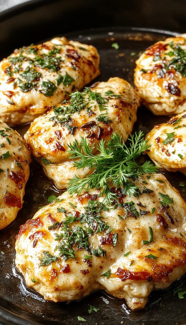 A close-up of grilled Garlic Parmesan Chicken breast slices arranged on a rustic wooden platter, garnished with chopped parsley. The chicken has a golden-brown crispy crust with visible bits of garlic and melted Parmesan cheese, glistening with a slight char for a smoky effect.