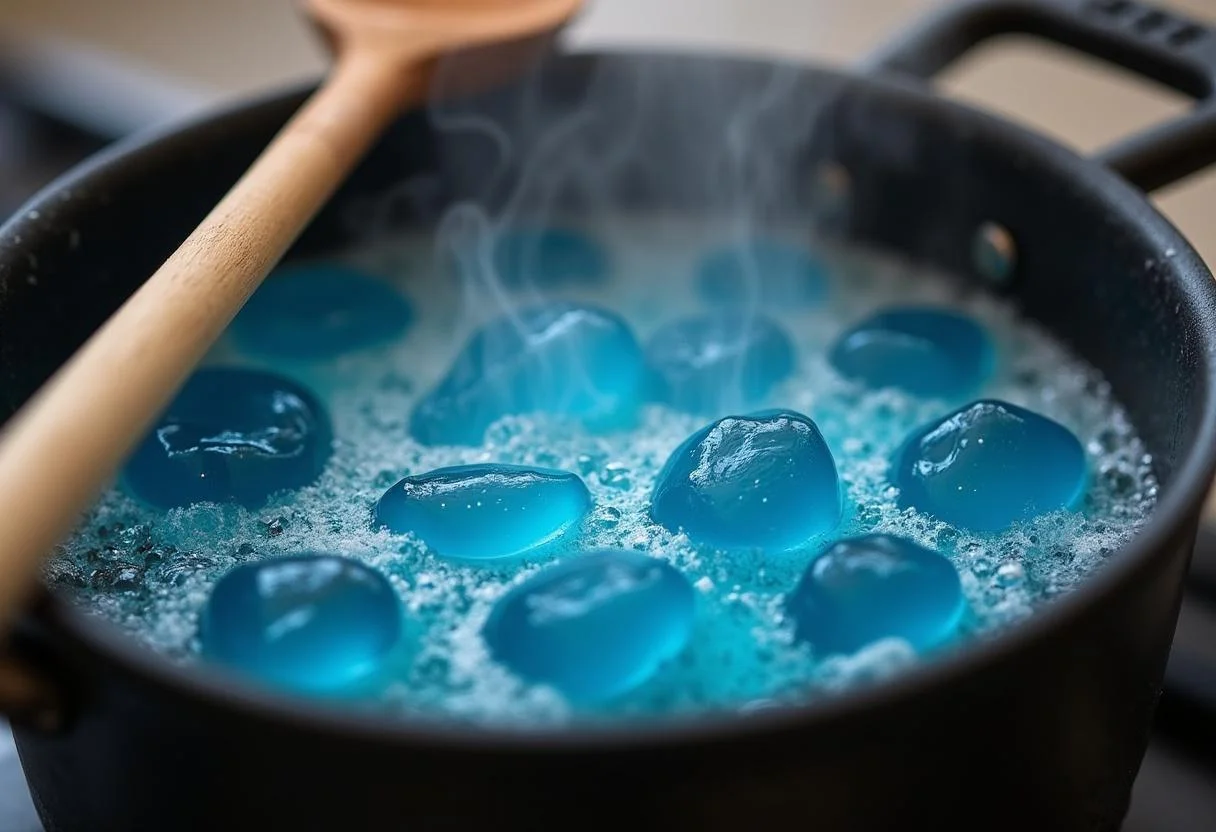 Making sugar syrup for Breaking Bad’s Heisenberg Blue Rock Candy Clusters with bubbling sugar, corn syrup, and water.