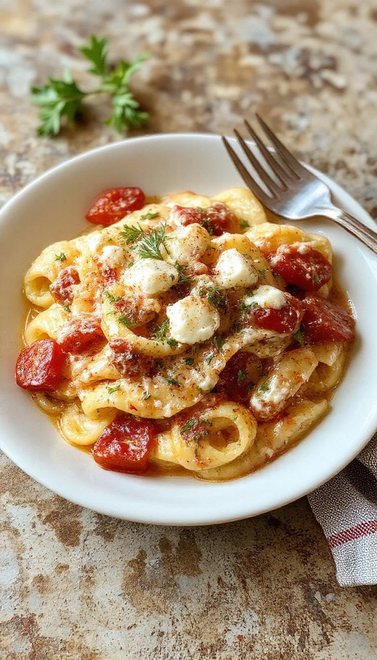 A bowl of creamy tomato ricotta pasta topped with fresh basil and grated cheese, served on a rustic wooden table.