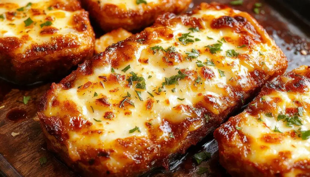 A golden-brown crispy exterior of sliced halloumi cheese with melty gooey interior visible through the slightly cracked surface, arranged on a white plate with a sprinkle of herbs and a drizzle of honey, styled with a rustic wooden background.