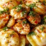 Elegant plate of lobster ravioli topped with lemon butter sauce, garnished with fresh herbs and lemon zest, served on a white porcelain dish.