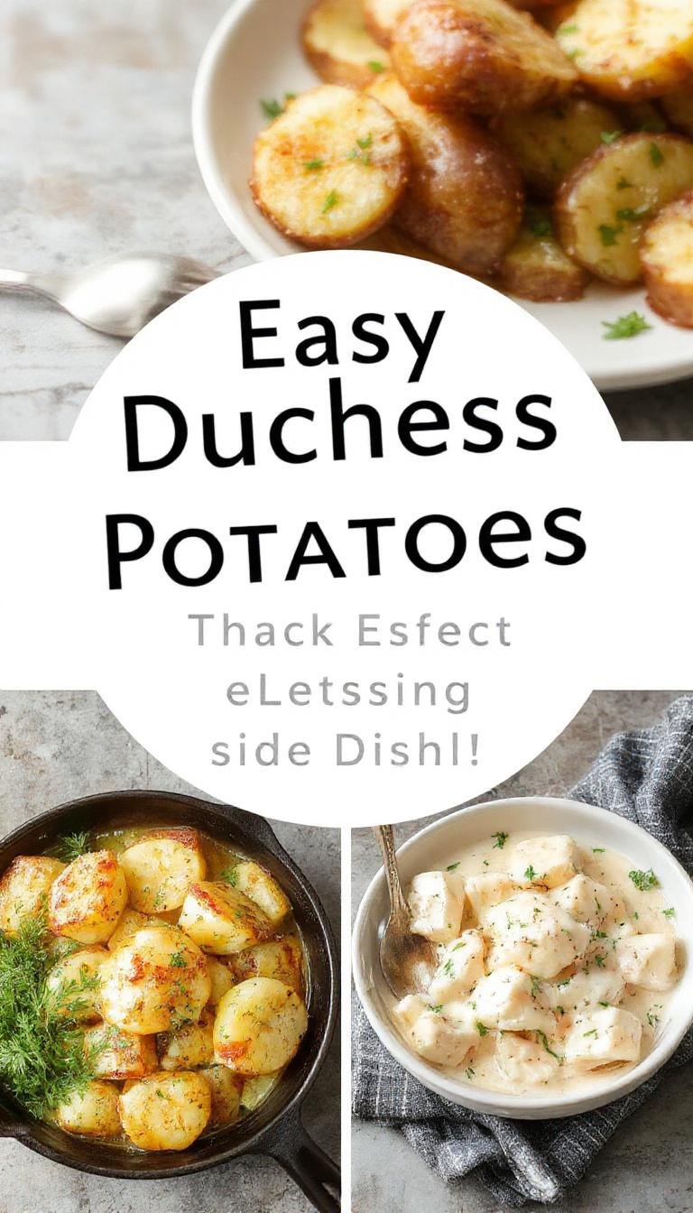 Elegant Duchess Potatoes arranged on a platter with a golden, piped design and fresh herbs for garnish.