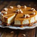 Serving the delicious Enchanted Harry Potter Butterbeer Cheesecake with caramel and butterscotch garnish.