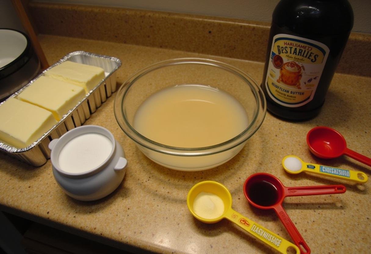 Preparing ingredients for Enchanted Harry Potter Spiced Butterbeer Cheesecake with cream cheese, sugar, and butter arranged on a counter.