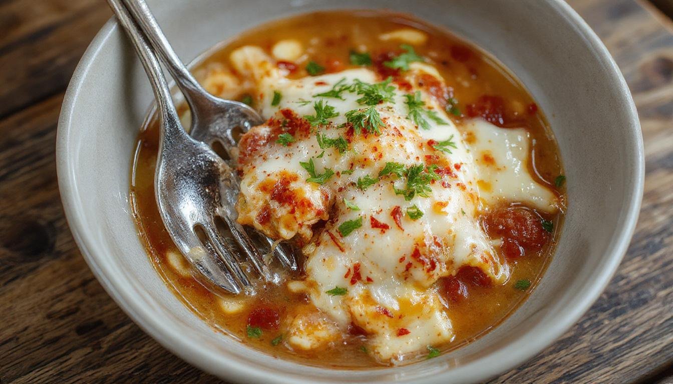 A vibrant bowl of Pizza Ramen featuring chewy ramen noodles topped with gooey melted mozzarella cheese, colorful pepperoni slices, fresh basil, and a rich tomato broth. The noodles are slightly submerged, with the cheese stretched invitingly over the toppings, garnished with herbs and spices for an appetizing look.