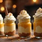Showcasing finished Harry Potter Butterbeer Cheesecake Jars with rich layers and delightful flavors for Harry Potter fans