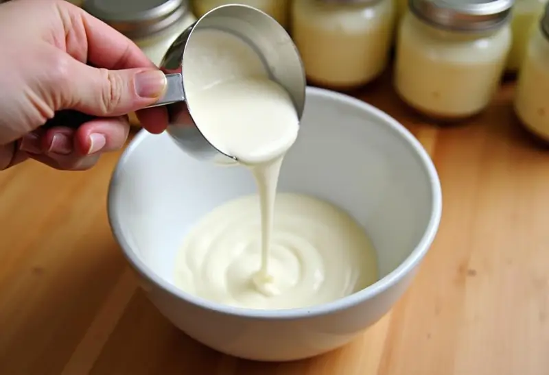 Preparing the cream for Harry Potter Butterbeer Cheesecake Jars with heavy cream for a fluffy topping
