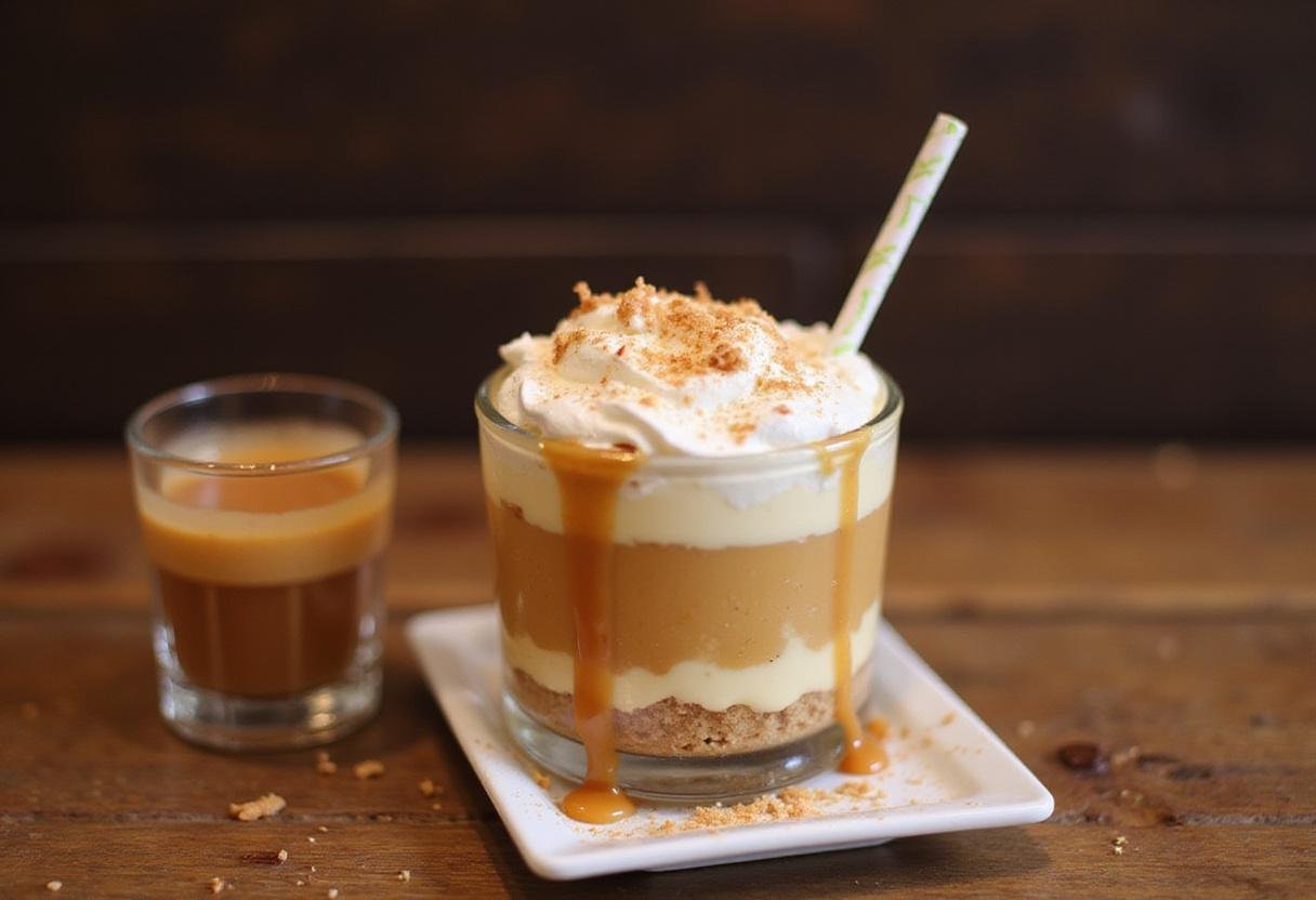 Finished Harry Potter Butterbeer Cheesecake Parfaits displayed elegantly, inviting fans of the wizarding world to indulge in this creamy dessert.