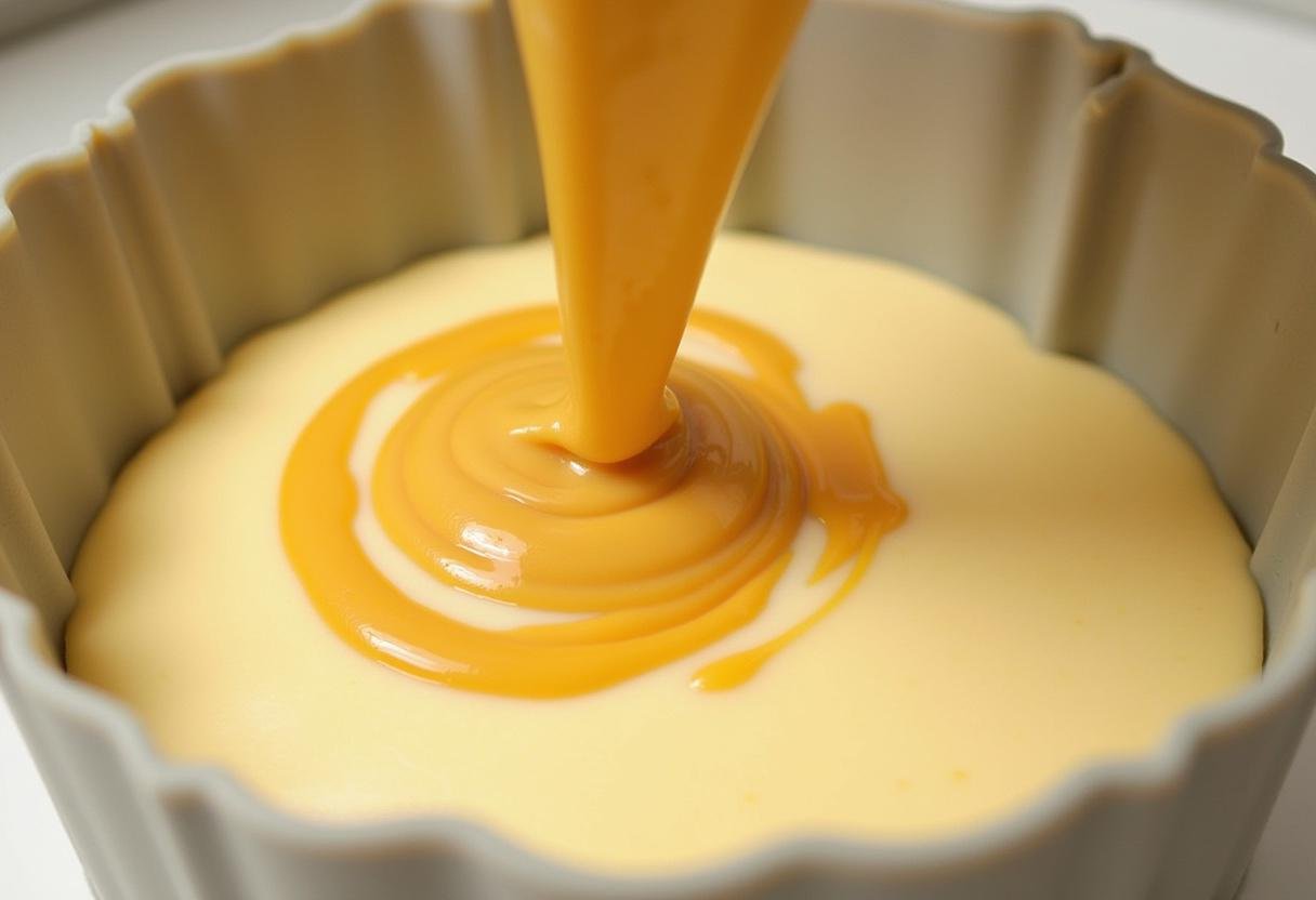 Pouring the creamy butterscotch cheesecake mixture into a mold for Harry Potter Butterbeer Cheesecake Pops.