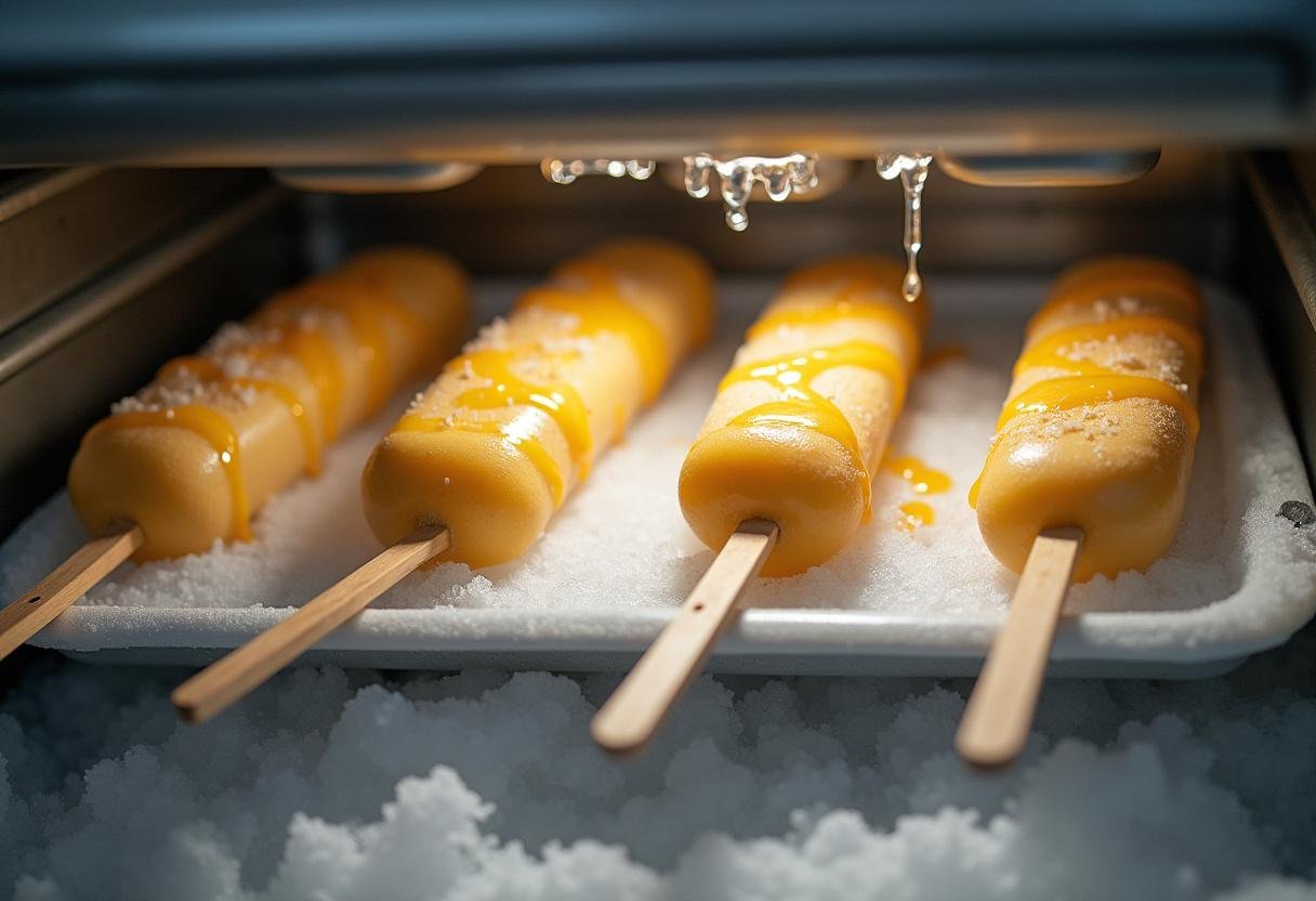 Frozen Harry Potter Butterbeer Cheesecake Pops being removed from the freezer, showcasing their delightful golden drizzle.