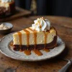 Final presentation of Harry Potter Chocolate Bottom Butterbeer Cheesecake slice, showcasing its delectable layers and magical appeal.