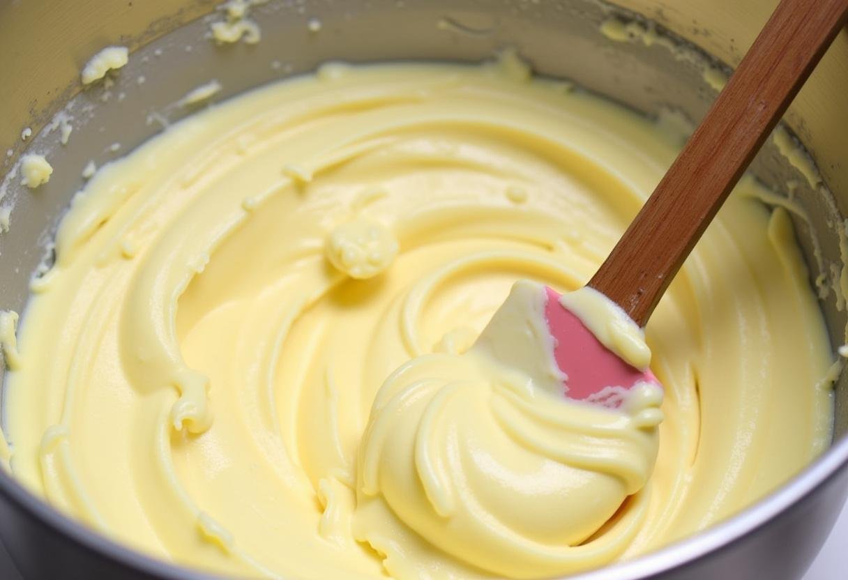 Blending cream cheese, sugar, and vanilla for Harry Potter Chocolate Raspberry Butterbeer Cheesecake, showcasing vibrant ingredients in a charming environment.